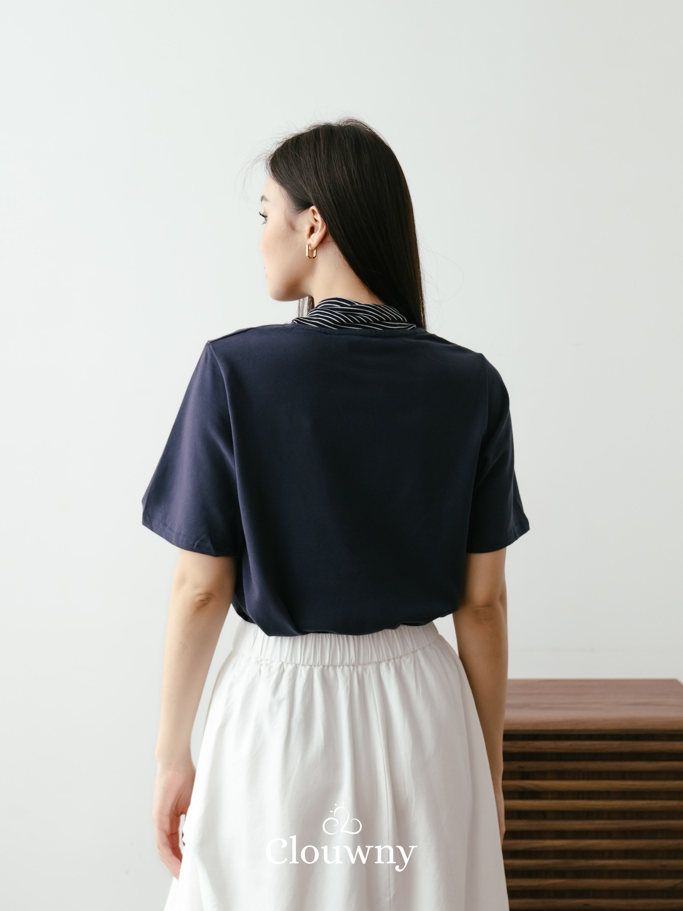 Lucas Scarf Knit Top - Navy